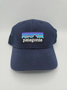 Patagonia P-6 Logo LoPro Snapback Trucker Hat Navy Blue Mesh EUC